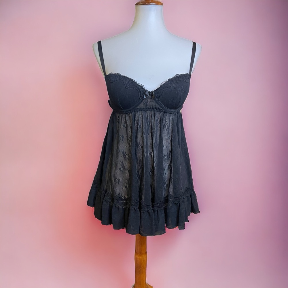 Seductive wear by Cinema Etoile Black Baby Doll Set with Boy Shorts Size Small